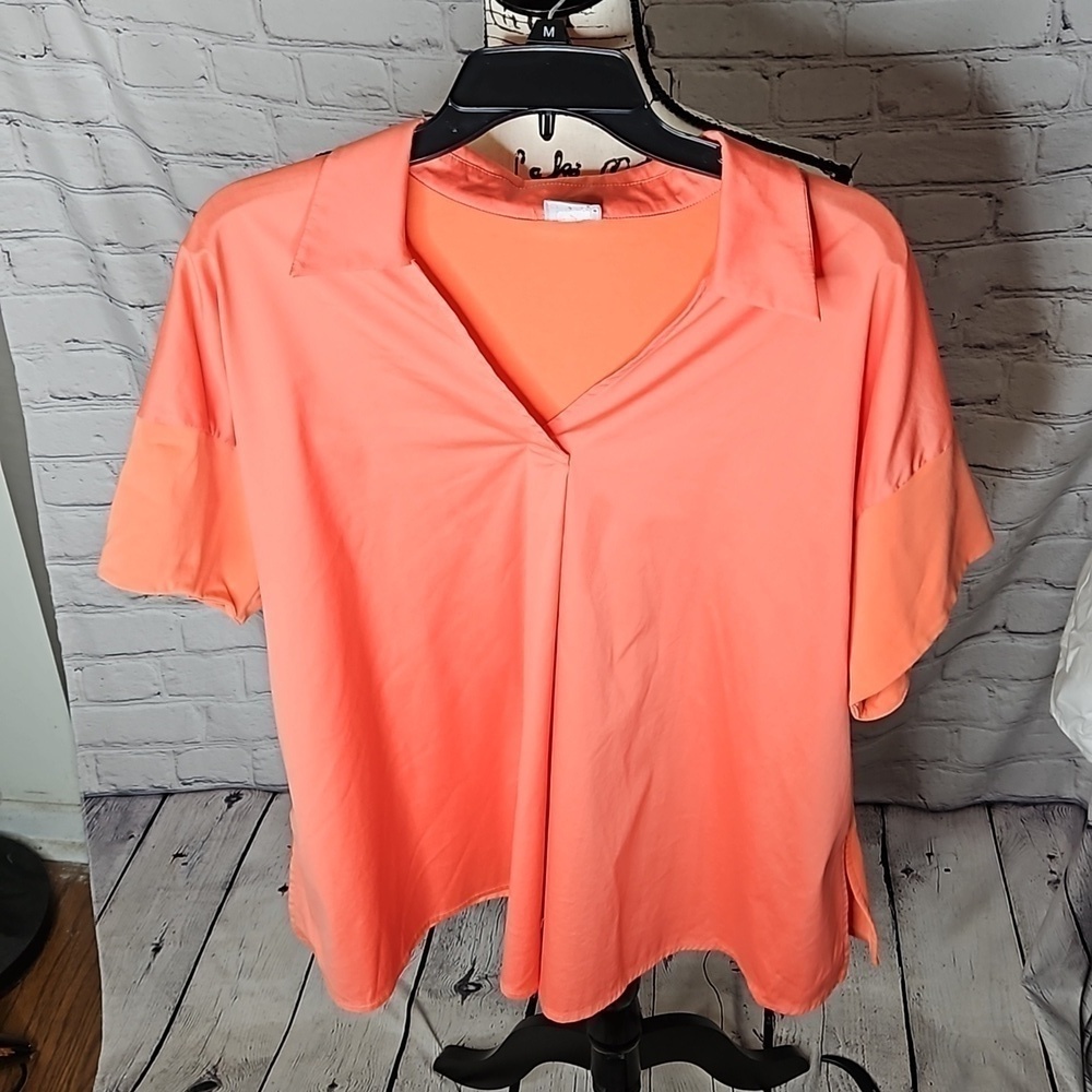 Chico's Knit And Woven Trapeze Top Tangerine Size Large